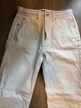 Alexander Wang Men's White Slim Straight Jeans with Branded Waistband